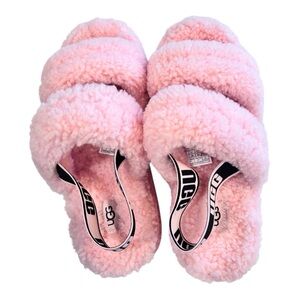 UGG Pink Fluffy Slippers sz 8